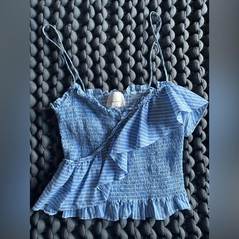 ***SOLD***Cinq a Sept (Nordstrom) spaghetti strap crop top blue & white stripes